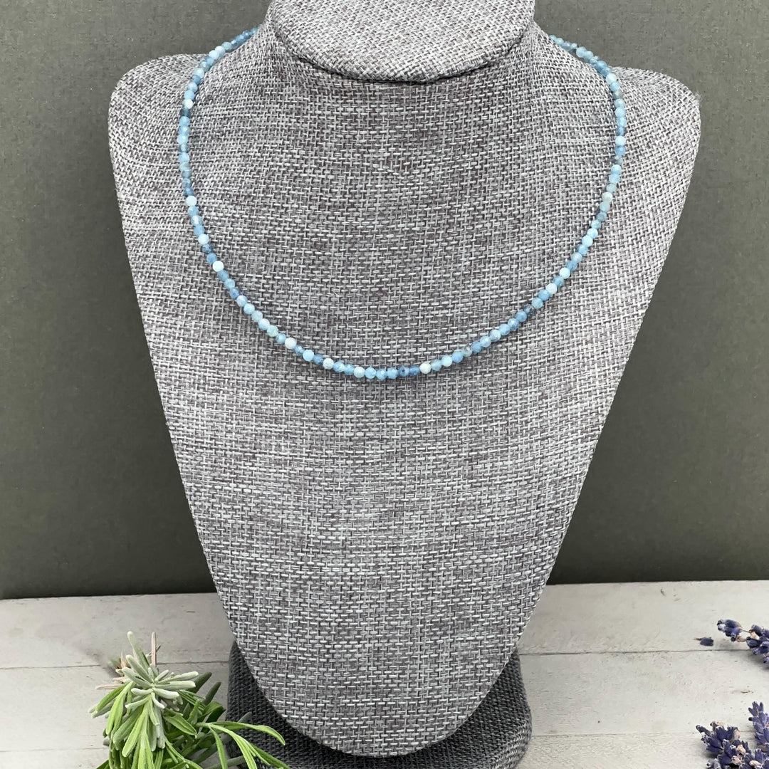 Faceted Beaded Aquamarine and Sterling Silver Silver Necklace - SunlightSilver