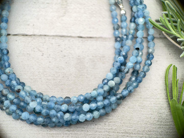 Faceted Beaded Aquamarine and Sterling Silver Silver Necklace - SunlightSilver