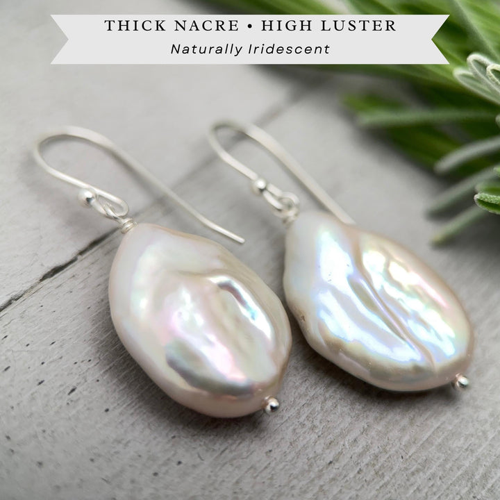 Baroque Pearl Earrings • Sterling Silver • June Birthstone • White Bridal Jewelry - SunlightSilver