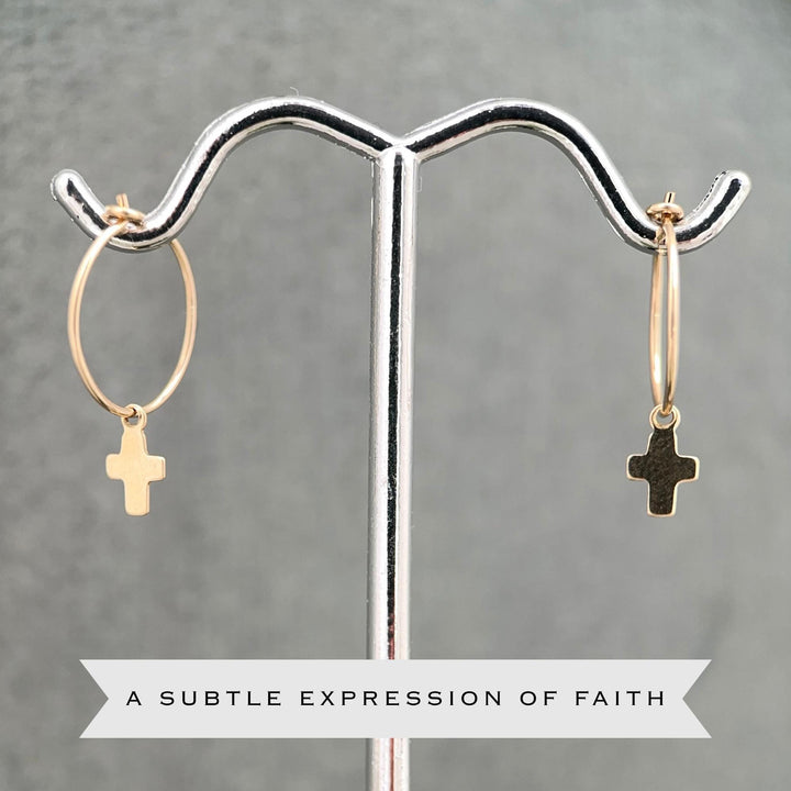 Cross Charm Hoop Earrings | Sterling Silver or Yellow Gold-Fill | Christian Faith Jewelry - SunlightSilver