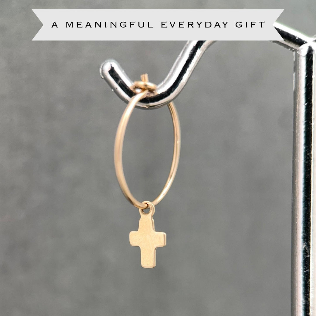 Cross Charm Hoop Earrings | Sterling Silver or Yellow Gold-Fill | Christian Faith Jewelry - SunlightSilver