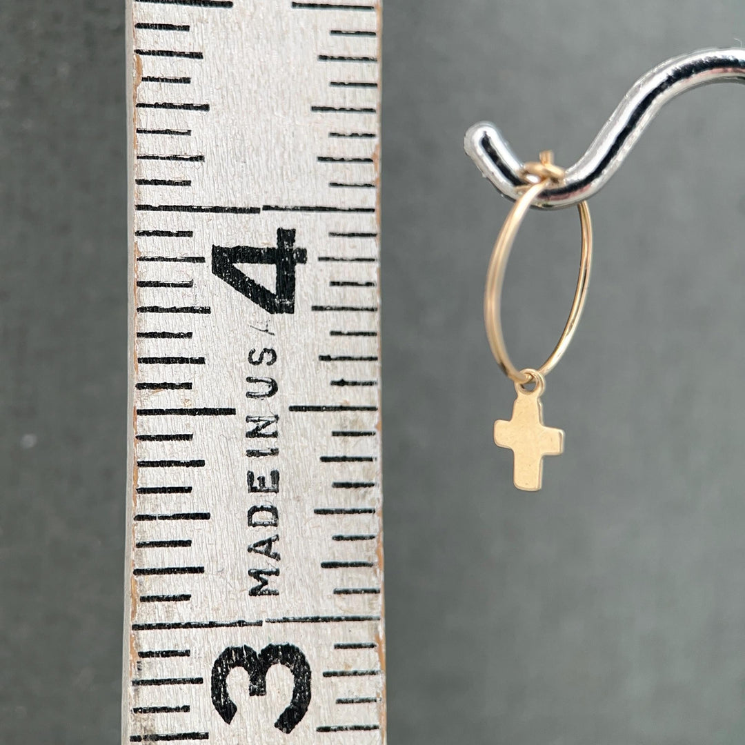 Cross Charm Hoop Earrings | Sterling Silver or Yellow Gold-Fill | Christian Faith Jewelry - SunlightSilver