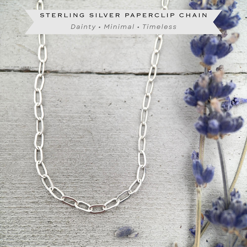 Sterling Silver Chain Necklace | Paperclip Capsul Oval Links | Dainty Layering Minimalist Jewelry - SunlightSilver