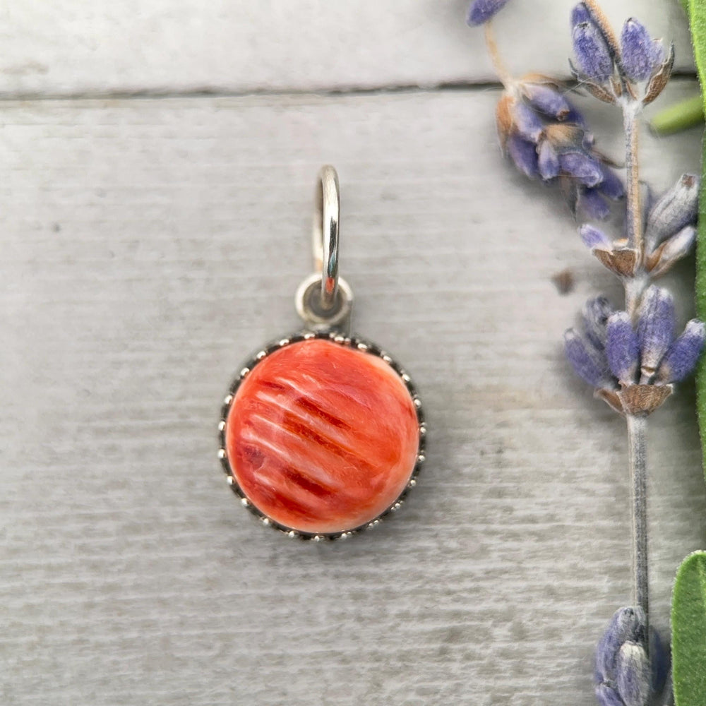 Orange Spiny Oyster and Sterling Silver Pendant - SunlightSilver