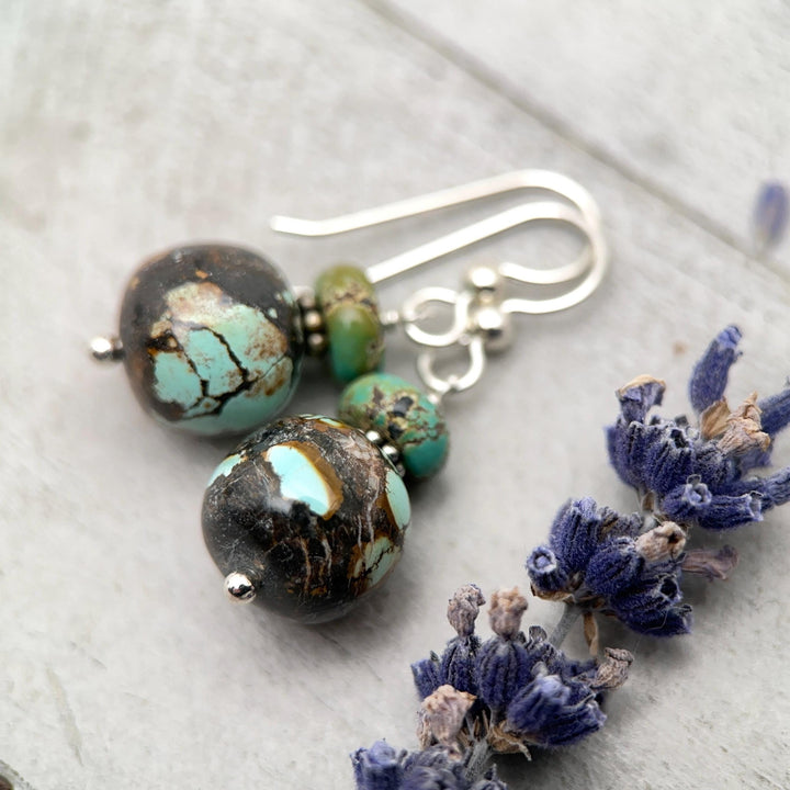Natural Turquoise and Sterling Silver Earrings - December Birthstone - SunlightSilver