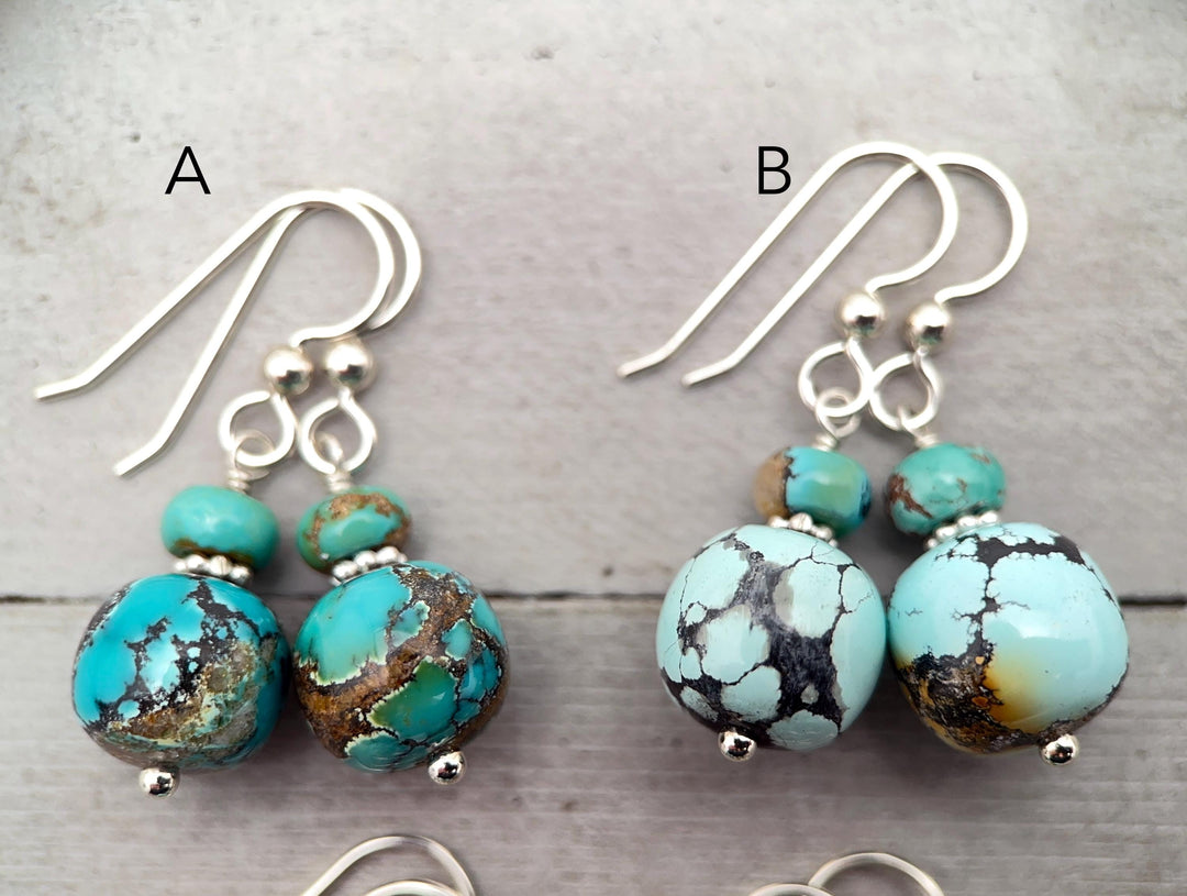 Natural Turquoise and Sterling Silver Earrings - December Birthstone - SunlightSilver