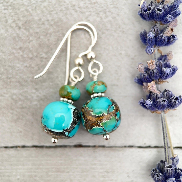 Natural Turquoise and Sterling Silver Earrings - December Birthstone - SunlightSilver