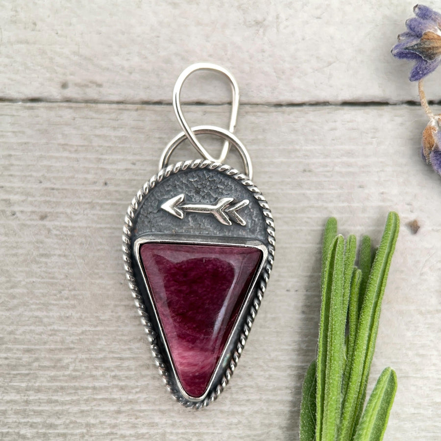Spiny Oyster Pendant | Purple Shell, Sterling Silver, Southwest Arrow Design, Artisan Jewelry Gift - SunlightSilver