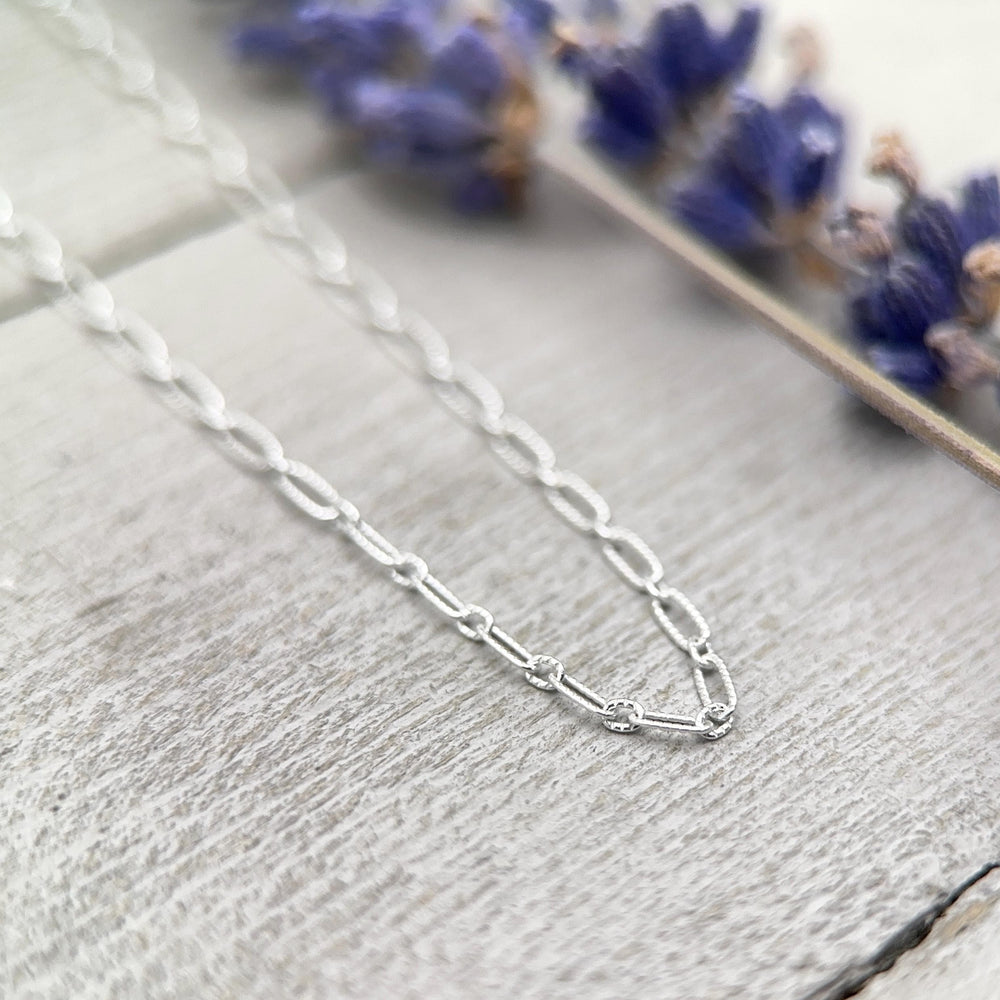 Sterling Silver Chain Necklace 18 Inch, Patterned Long Short Cable, Dainty Layering Minimalist Necklace - SunlightSilver