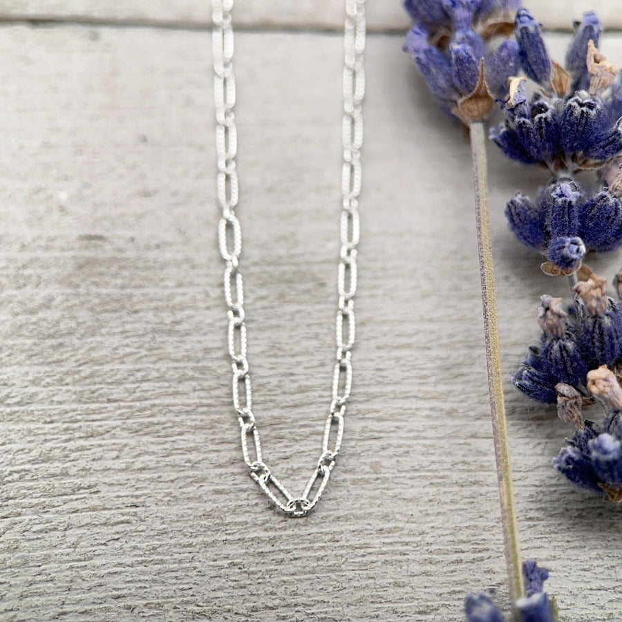 Sterling Silver Chain Necklace 18 Inch, Patterned Long Short Cable, Dainty Layering Minimalist Necklace - SunlightSilver