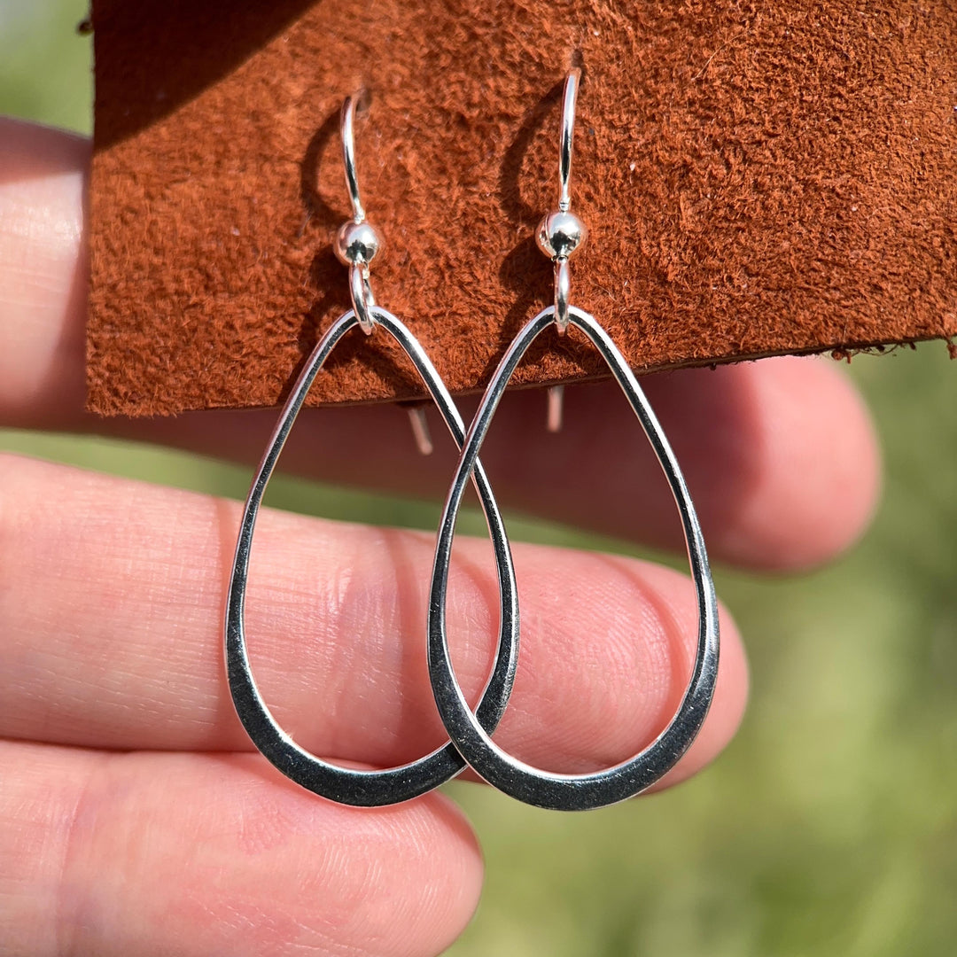 Sterling Silver Teardrop Hoop Earrings - Everyday Minimalist Lightweight Statement Earrings, Gift for Her - SunlightSilver
