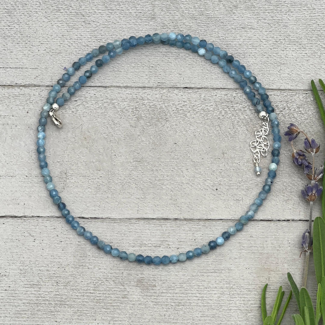 Faceted Beaded Aquamarine and Sterling Silver Silver Necklace - SunlightSilver