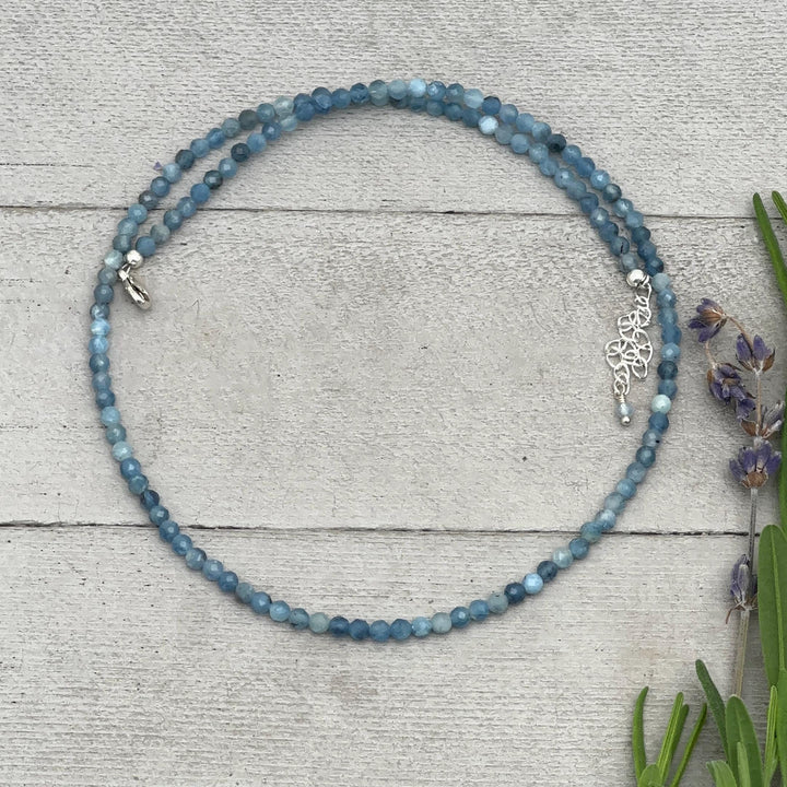 Faceted Beaded Aquamarine and Sterling Silver Silver Necklace - SunlightSilver