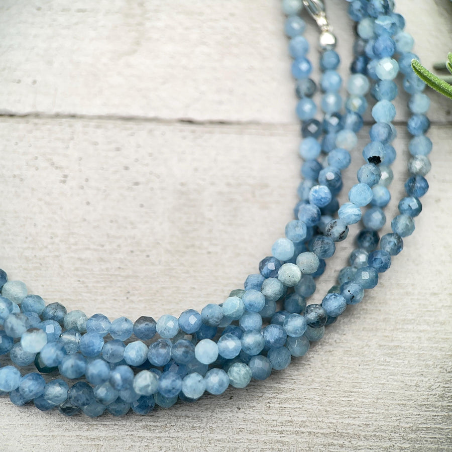 Faceted Beaded Aquamarine and Sterling Silver Silver Necklace - SunlightSilver