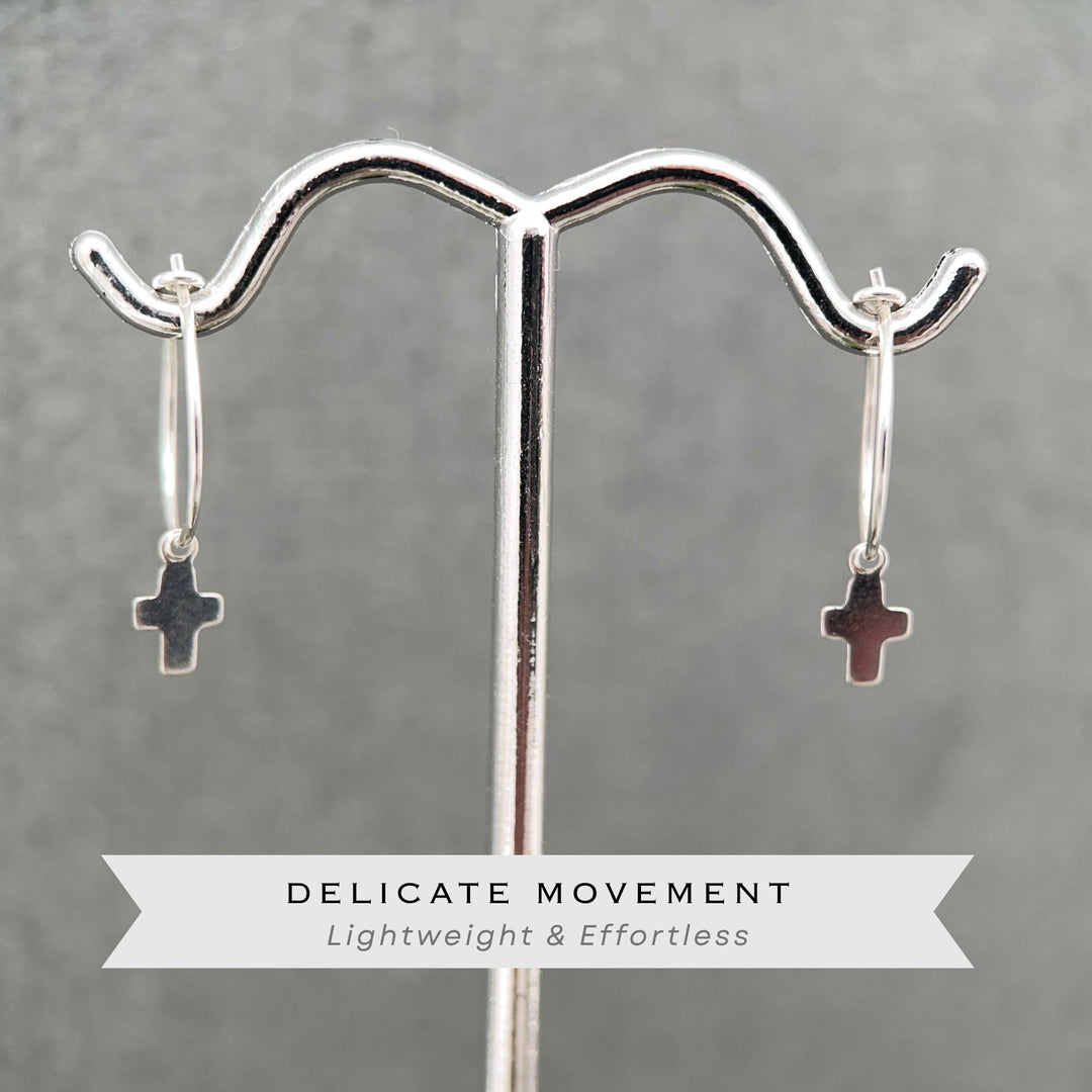 Cross Charm Hoop Earrings | Sterling Silver or Yellow Gold-Fill | Christian Faith Jewelry - SunlightSilver