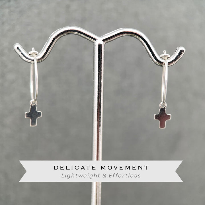 Cross Charm Hoop Earrings | Sterling Silver or Yellow Gold-Fill | Christian Faith Jewelry - SunlightSilver
