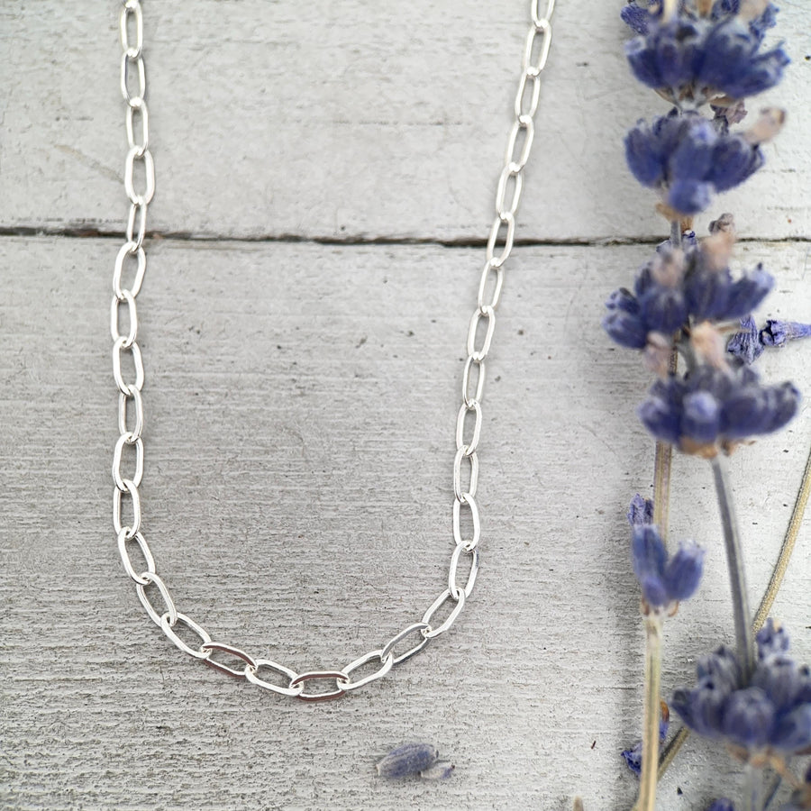 Sterling Silver Chain Necklace | Paperclip Capsul Oval Links | Dainty Layering Minimalist Jewelry - SunlightSilver