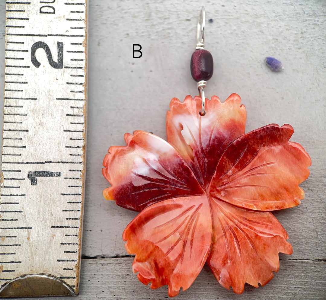 Spiny Oyster Pendant | Large Orange-Red Carved Shell Flower | Sterling Silver Jewelry - LAST ONES! - SunlightSilver