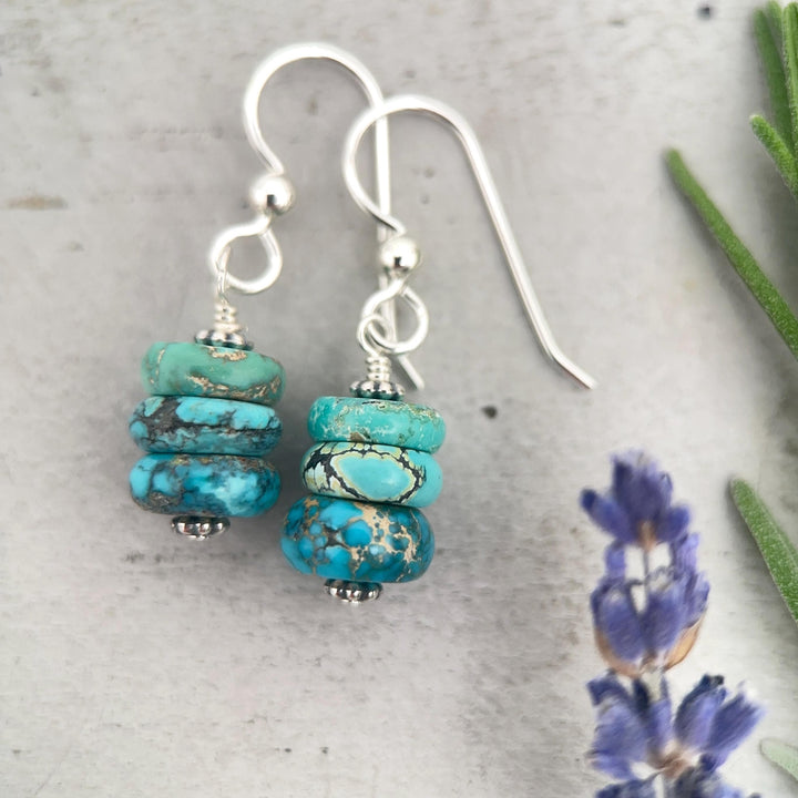 Natural Turquoise Earrings | Sterling Silver | December Birthstone | Handmade in the USA - SunlightSilver