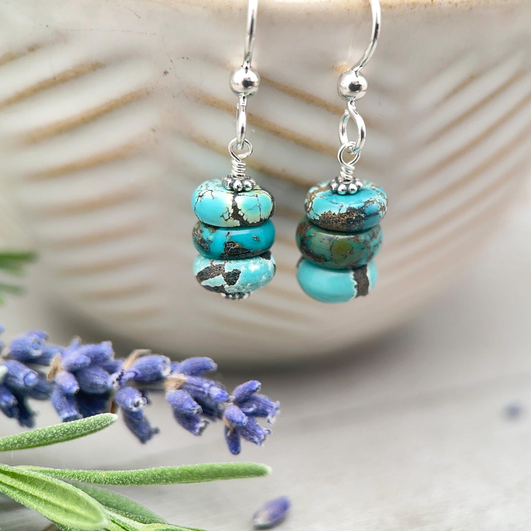 Natural Turquoise Earrings | Sterling Silver | December Birthstone | Handmade in the USA - SunlightSilver