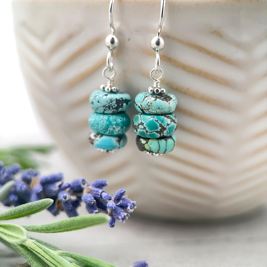 Natural Turquoise Earrings | Sterling Silver | December Birthstone | Handmade in the USA - SunlightSilver
