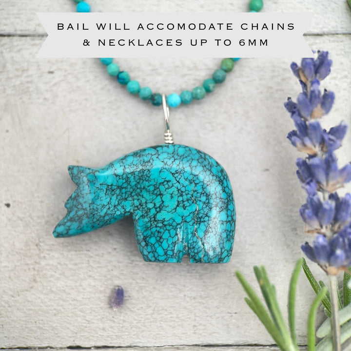 Vintage Zuni Carved Turquoise Bear Pendant – Solid 925 Sterling Silver - SunlightSilver