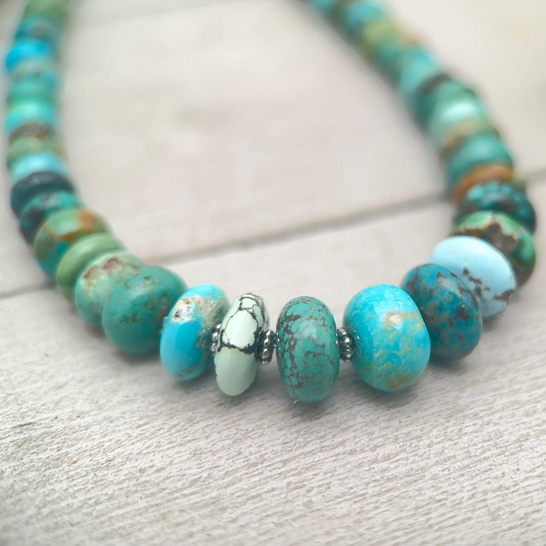 Turquoise Necklace - Graduated Multi-color Turquoise Necklace - Handmade Jewelry Gift For Her - SunlightSilver