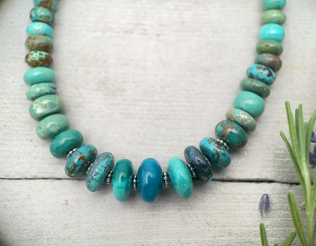 Turquoise Necklace - Graduated Multi-color Turquoise Necklace - Handmade Jewelry Gift For Her - SunlightSilver
