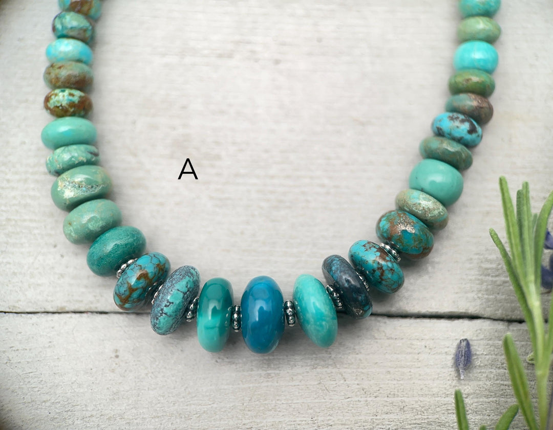 Turquoise Necklace - Graduated Multi-color Turquoise Necklace - Handmade Jewelry Gift For Her - SunlightSilver
