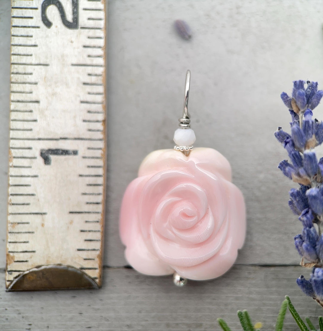 Pink Queen Conch Shell Pendant | Carved Flower with Solid 925 Sterling Silver Bail | Ocean Inspired Handmade Floral Jewelry - SunlightSilver