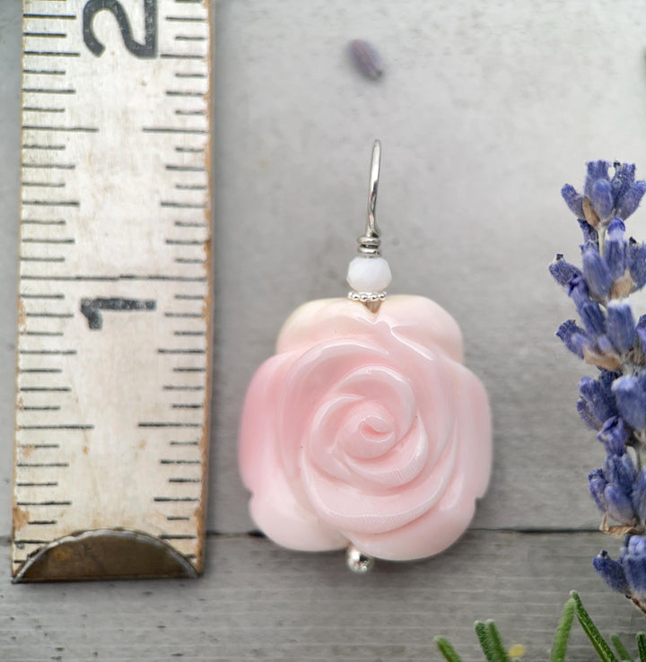 Pink Queen Conch Shell Pendant | Carved Flower with Solid 925 Sterling Silver Bail | Ocean Inspired Handmade Floral Jewelry - SunlightSilver