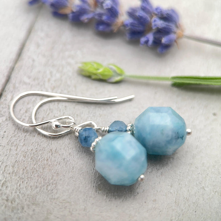 Aquamarine Drop Earrings | Solid 925 Sterling Silver | March Birthstone Blue Gemstone Dangle | Gift for Her - SunlightSilver