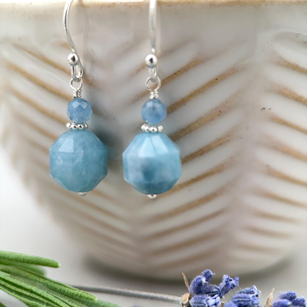 Aquamarine Drop Earrings | Solid 925 Sterling Silver | March Birthstone Blue Gemstone Dangle | Gift for Her - SunlightSilver