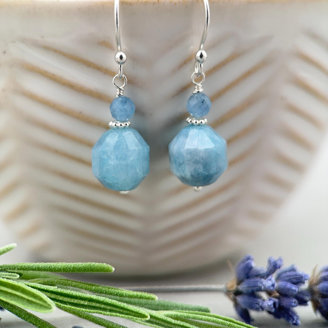 Aquamarine Drop Earrings | Solid 925 Sterling Silver | March Birthstone Blue Gemstone Dangle | Gift for Her - SunlightSilver