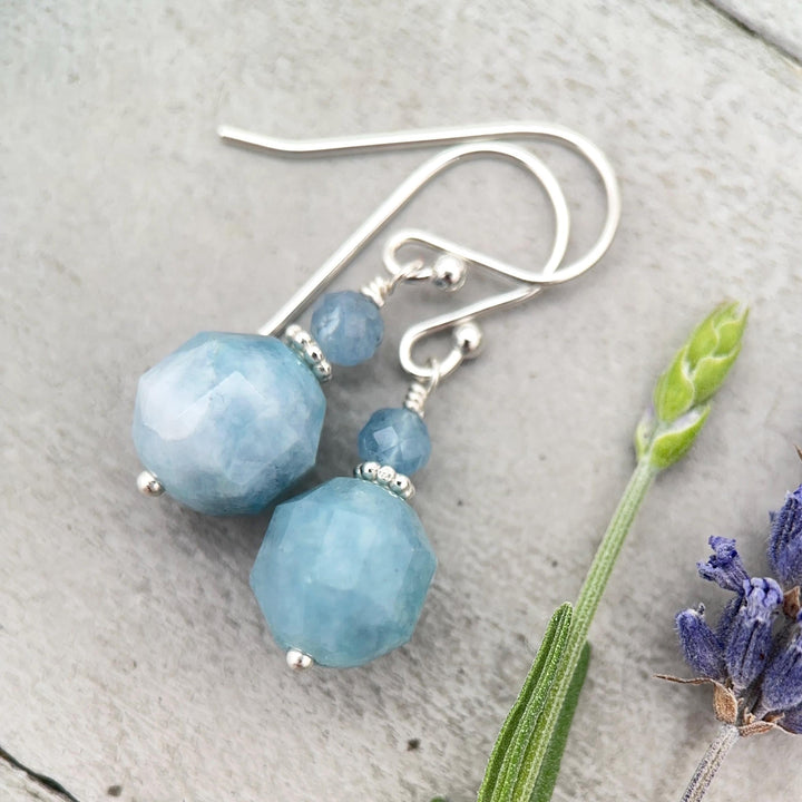 Aquamarine Drop Earrings | Solid 925 Sterling Silver | March Birthstone Blue Gemstone Dangle | Gift for Her - SunlightSilver