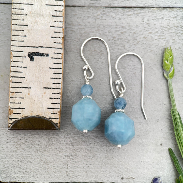 Aquamarine Drop Earrings | Solid 925 Sterling Silver | March Birthstone Blue Gemstone Dangle | Gift for Her - SunlightSilver