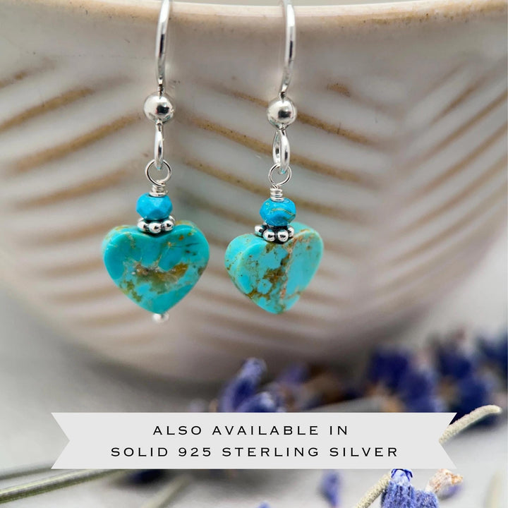 Kingman Turquoise Heart Earrings 14k Gold Fill | Arizona Turquoise Jewelry | Southwestern Gold Heart Earrings - SunlightSilver