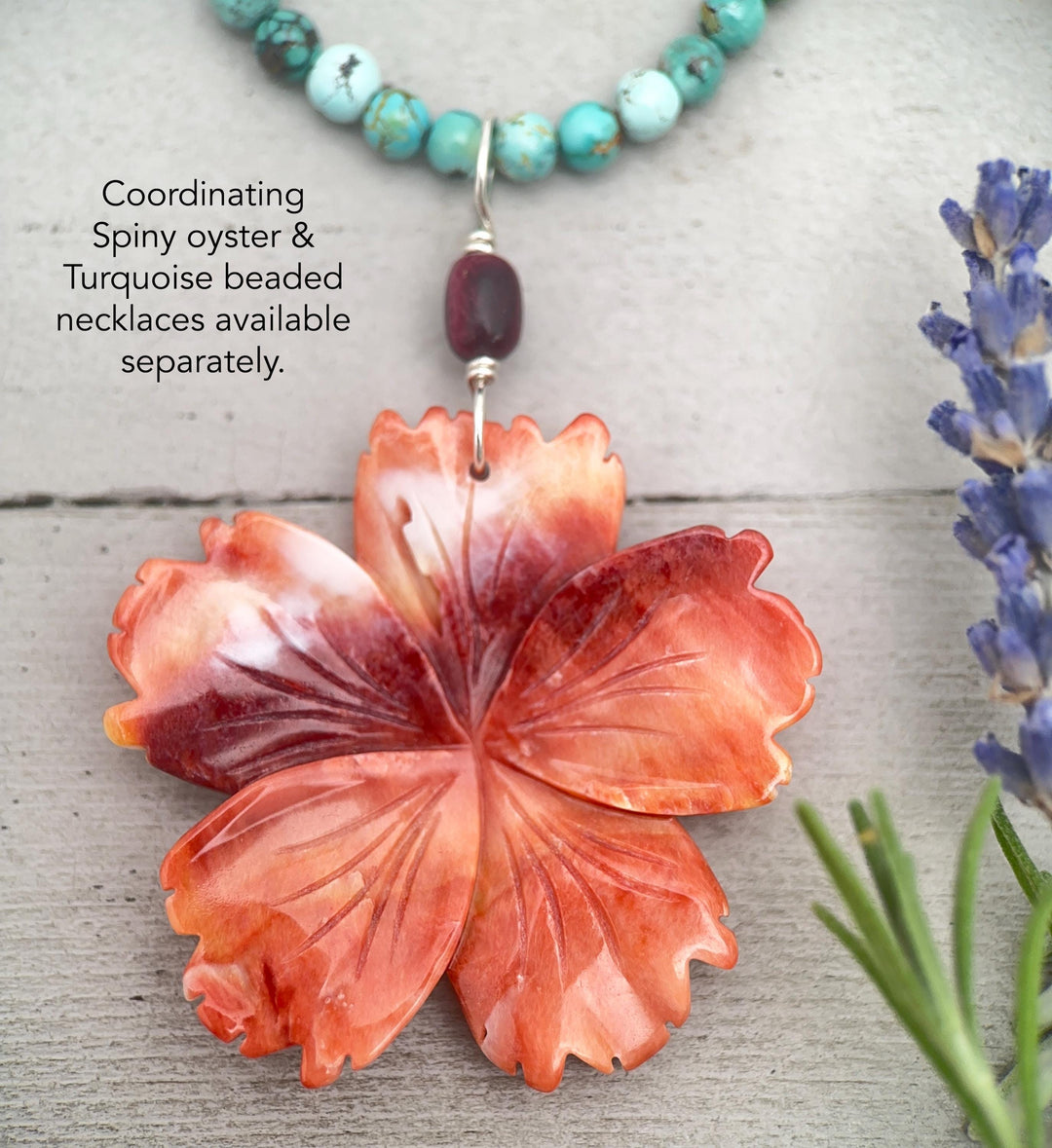 Spiny Oyster Pendant | Large Orange-Red Carved Shell Flower | Sterling Silver Jewelry - LAST ONES! - SunlightSilver