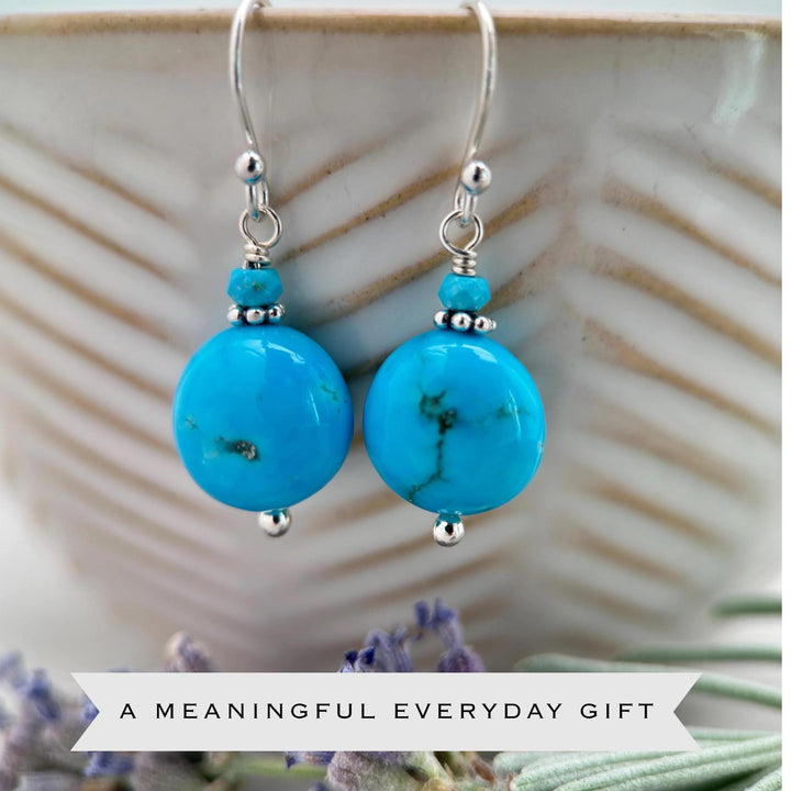 Kingman Turquoise Nugget Earrings – Bright Blue Arizona Turquoise with Sterling Silver – Handmade in the USA - SunlightSilver