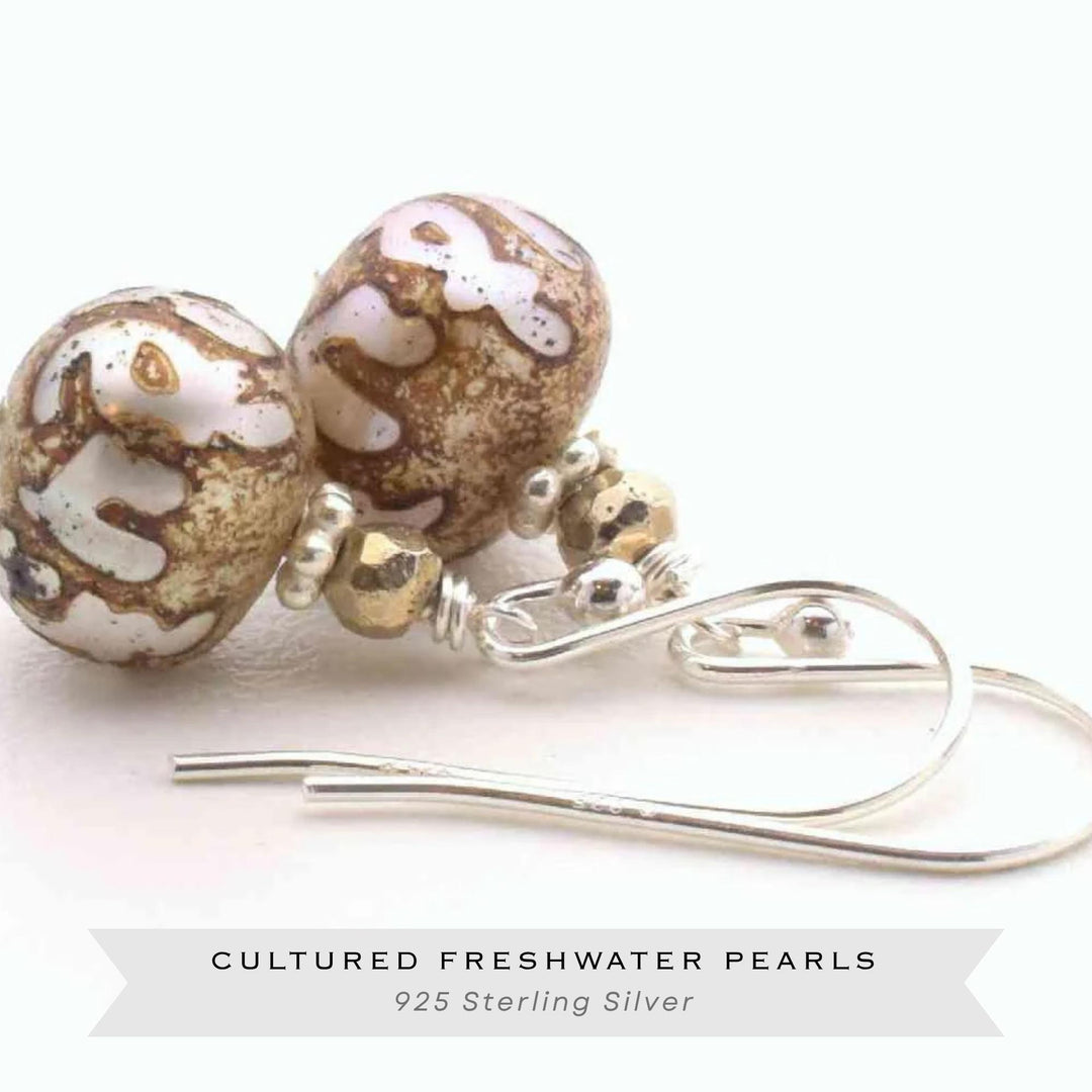 Etched Pearl Earrings - SunlightSilver