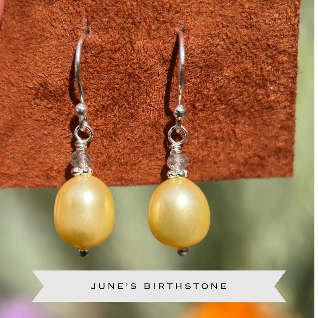 Yellow Pearl and Labradorite Gemstone Earrings | Solid 925 Sterling Silver Earrings | Handmade Freshwater Pearl Jewelry - SunlightSilver