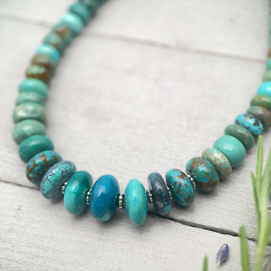 Turquoise Necklace - Graduated Multi-color Turquoise Necklace - Handmade Jewelry Gift For Her - SunlightSilver