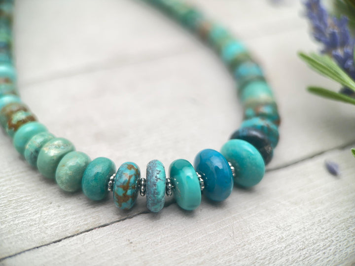 Turquoise Necklace - Graduated Multi-color Turquoise Necklace - Handmade Jewelry Gift For Her - SunlightSilver