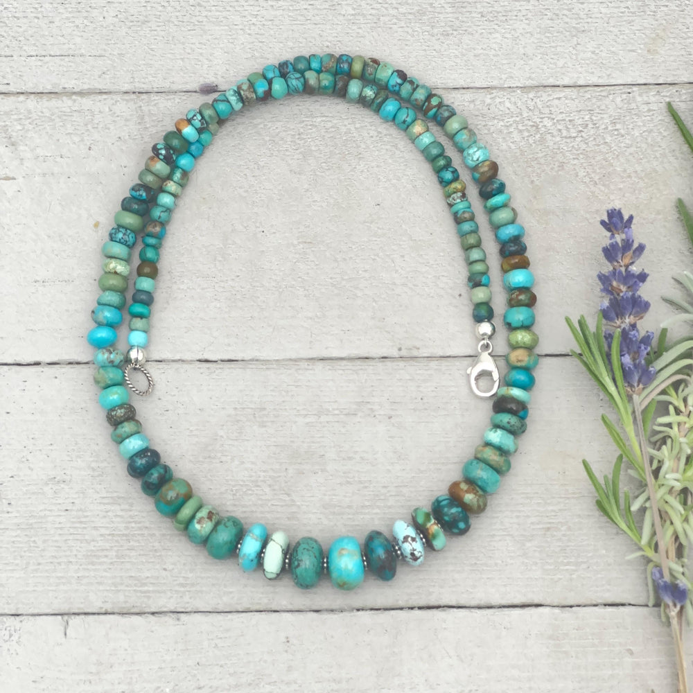 Turquoise Necklace - Graduated Multi-color Turquoise Necklace - Handmade Jewelry Gift For Her - SunlightSilver