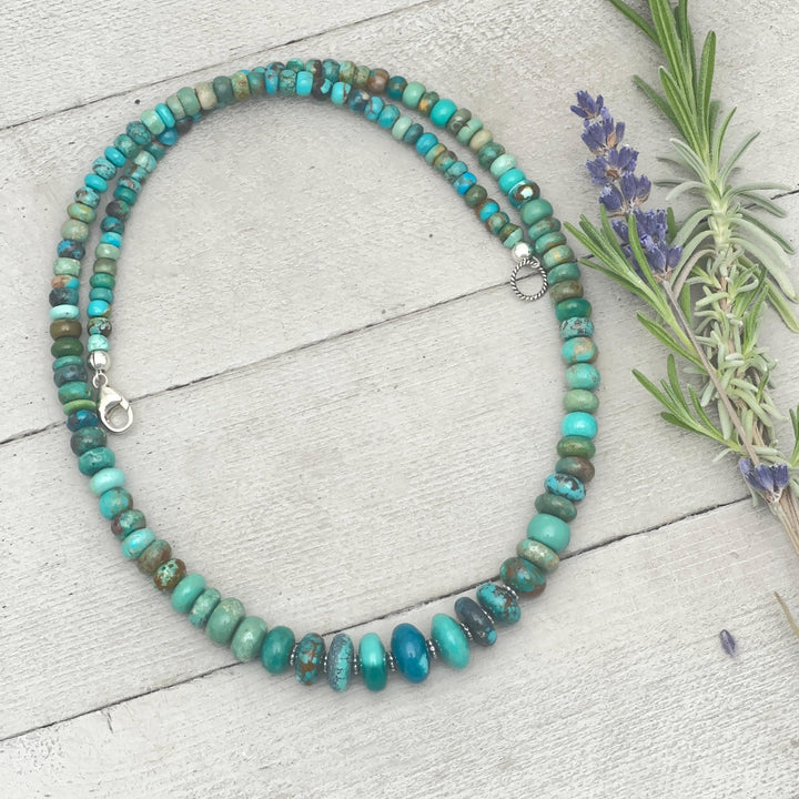 Turquoise Necklace - Graduated Multi-color Turquoise Necklace - Handmade Jewelry Gift For Her - SunlightSilver