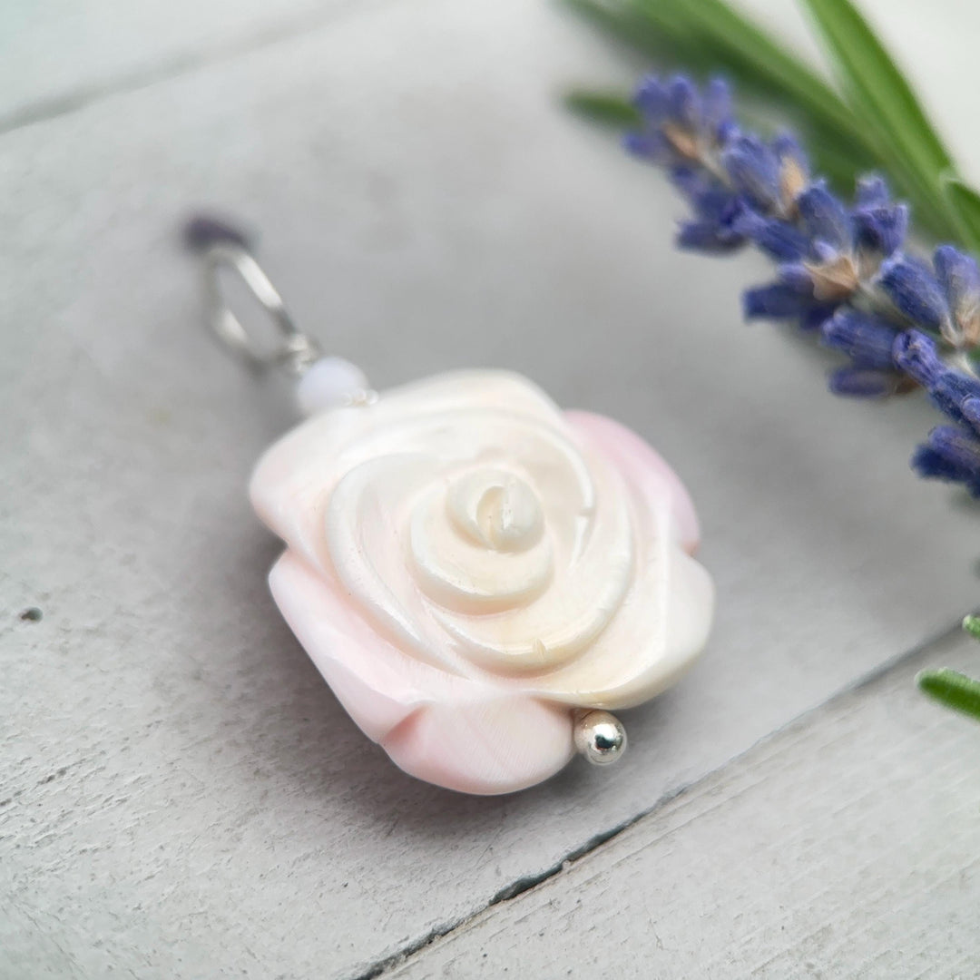Pink Queen Conch Shell Pendant | Carved Flower with Solid 925 Sterling Silver Bail | Ocean Inspired Handmade Floral Jewelry - SunlightSilver