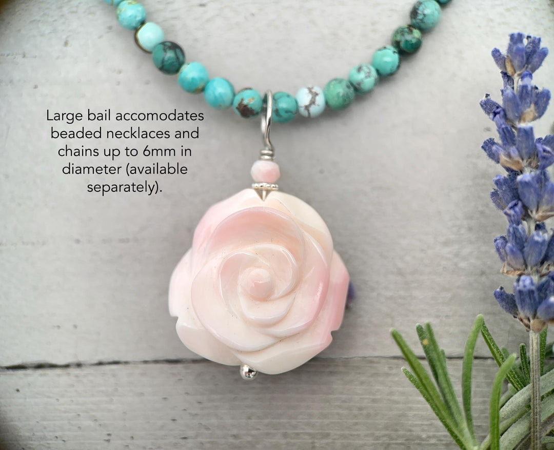 Pink Queen Conch Shell Pendant | Carved Flower with Solid 925 Sterling Silver Bail | Ocean Inspired Handmade Floral Jewelry - SunlightSilver