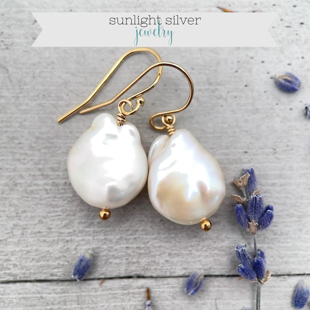 Gorgeous Keshi Pearl and 14k Yellow Gold Fill Earrings - SunlightSilver