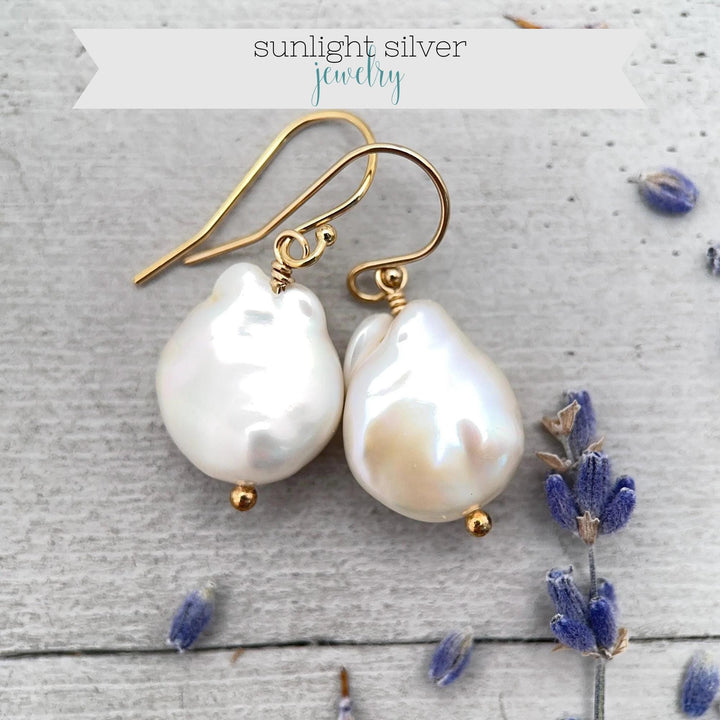 Gorgeous Keshi Pearl and 14k Yellow Gold Fill Earrings - SunlightSilver
