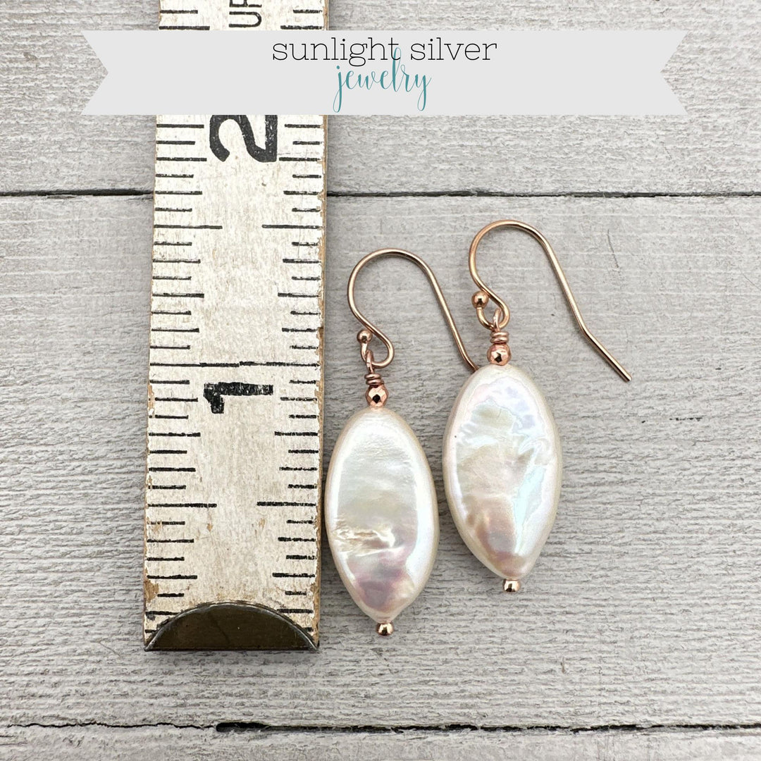 Gorgeous Champagne Pearl and 14k Rose Gold Fill Earrings - SunlightSilver